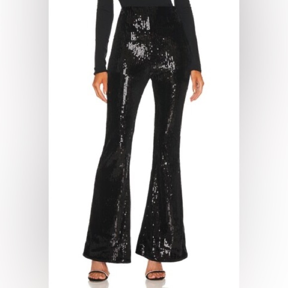 NBD x Marianna Hewitt Maeve Pant in Black high waist Sequin Flare sz Medium - Picture 1 of 11